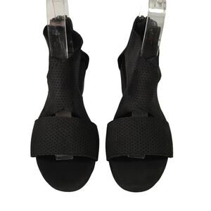 Eileen Fisher Leather Perforated Cross Strap Wedge Sandal Black 6.5 Minimalist